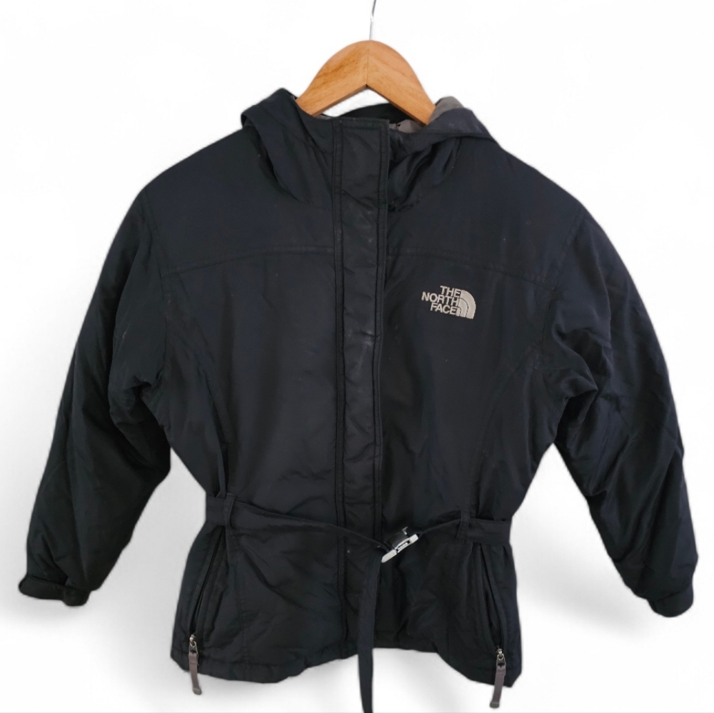 The North Face Hyvent 550 Down Belted Jacket Black Parka Hooded‎ Girls Mediun